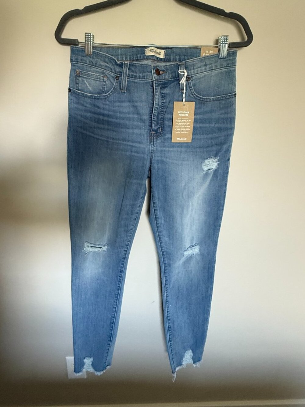 Madewell High Rise Skinny Jeans NWT Size 30 Distressed Raw Hem